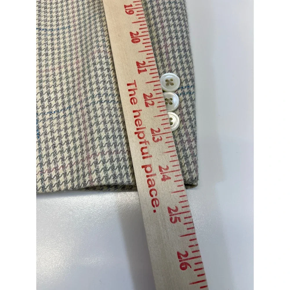 Alan Lebow for Hartz Mens Houndstooth Blazer Sport Coat Tan Blue Plaid Sz44 READ